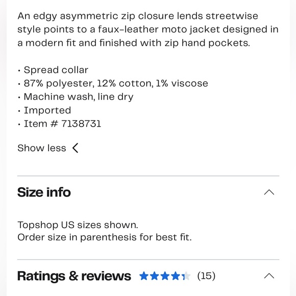 NWOT - TOPSHOP -  FAUX LEATHER JACKET - Picture 8 of 8